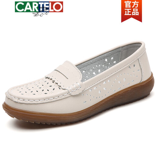 Zapatos de cuero de cartelo de cartelo para mocasines de mediana edad y ancianos para mujeres 2025 Spring New Hollow Beatable Beanie Zapatos Anti-Slip Soft Sole Mother Smase Shoes 826 Beige 41