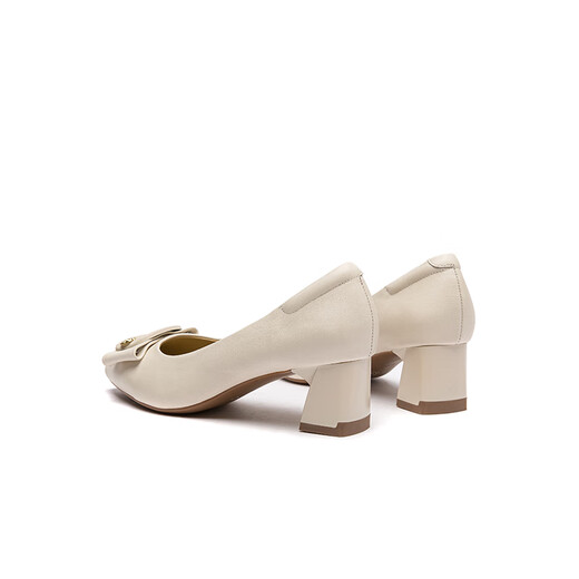 
Red Dragonfly Leap Moon Shoes High Heels 25 Spring Thick Heels Women's Shoes Pointed toe Workplace Small Leather Shoes Single Shoes WLB15124 Beige White 37