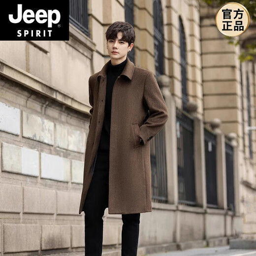 JEEP SPIRIT男士羊毛呢子大衣2025年冬季加绒双面毛呢中长款外套男 X908黑色 L 【111-120斤】