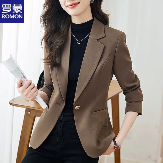 ROMON Western Style Suit Jacket Women's 2026 New Spring and Autumn Temperament Top Slim Fit Casual Small Suit Brown Spring Summer Single Layer M Reference Recommendation 110-120 Jin Jin is equal to 0.5 kg