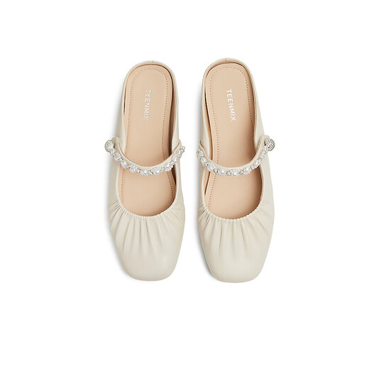 Tianmeiyi Mules shoes with height-enhancing women's sandals mall same French bag-toe half slippers 2025 summer BK841BH5 beige (sheepskin) recommended to take a larger size 37