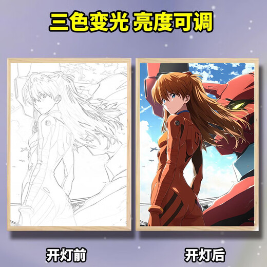 
Neon Century Evangelion lighting painting Eva peripheral 2D room decorate living room ins wind lighting painting 15807 Neon Century Evangelion 7-1 line pattern wood frame plug-in model medium size