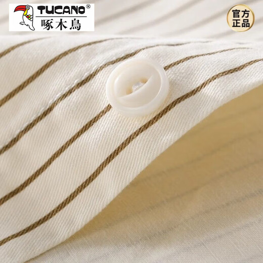 啄木鸟（TUCANO）日系清新条纹长袖衬衫男春秋装上衣衬衫文艺潮流时尚休闲百搭衬衣 杏色 L 120-135斤