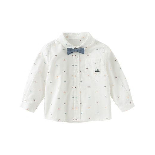 DAVE&BELLA spring new children's clothing, children's shirts, college style boys' long-sleeved shirts, fashionable children's clothes, baby boy tops, white, in stock, 120 cm (recommended height 110-120cm)