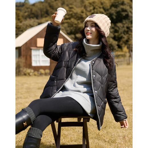 Demana 90 velvet elegant and light down winter new loose diamond pattern simple plus velvet thickened short down jacket for women