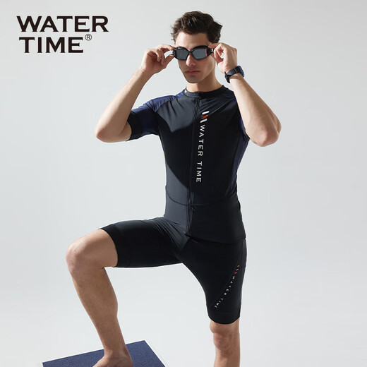 WATERTIME潜水服男士分体游泳衣冲浪服全身长袖浮潜水母湿衣 黑蓝短袖+黑蓝五分泳裤四件套日 2XL