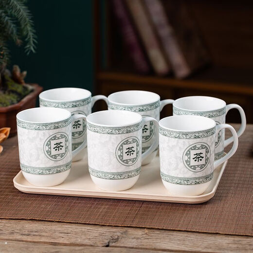 Bamboo Dolphin Jingdezhen Copa de cerámica Copa de té de porcelana sin tapa Copa de reunión Copa de bebida Copa de negocios Ajedique y personalización de la sala de tarjetas 1% Green Mountain Mangrove vendió 13,579 copa de cerámica mejorada con bandeja [6 piezas]