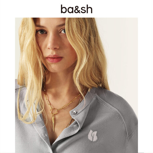 Ba&sh bash early spring French intellectual gray cardigan soft waxy top sweater 1E25BRAN BLEUCIEL M (1)