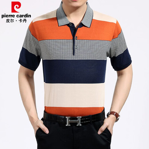 
Pierre cardin daddy wear thin middle-aged short-sleeved polo shirt for men business casual stripes 2025 summer lapel T-shirt top short-sleeved 7003 gray M 165