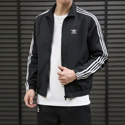 Официальная куртка Adidas 25 Осень Новый Clover Fitness Running Train Training Спортивная одежда повседневная свободная ретро -куртка KB2466/Black/Show Photos 10 XS (170/84A)