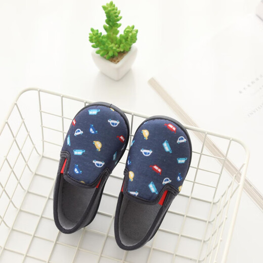 Yujiyu Kindergarten Spring and Autumn Boys' Silent Non-Slip Pure Cotton Indoor Shoes Soft Sole Floor Bag Heel Children's Shoes Home Slippers Navy Blue Small Crab 30 Inner Length 19cm