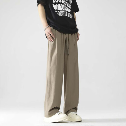Foss Phil Japaner Yamamoto Casual Hosen Herren Sommereiseis dünne lockere drapierte Weitbein-Anzughose für Jungen Straight Hosen Trendy Marke 718-7011 Khaki XL [Vorgeschlagen 145-160jin [Jin gleich 0,5 kg]]
