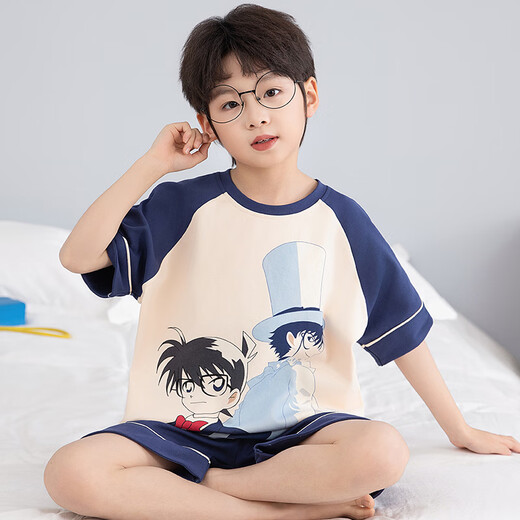 Taiyi Real Boy Pyjamas Sommer kurzärmelig mittelgroße Kinder-Kinder-Teenager 2025 Neue Baumwollkleidung für Kinder [100% reine Baumwolle] YM-694 Nezha 140 [16 Größen] Empfohlene Höhe 133-143 cm