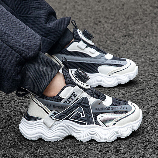 Kinderschuhe für Jungen- und Mädchenschuhe für atmungsaktive Sommer-Netzwerke mittelgroße Kinder Jungen Running Schuhe Nicht-Schlupf-Sportschuhe Schwarz und Weiß (Sommernetz) 683 33 Innere Länge 21,5 cm