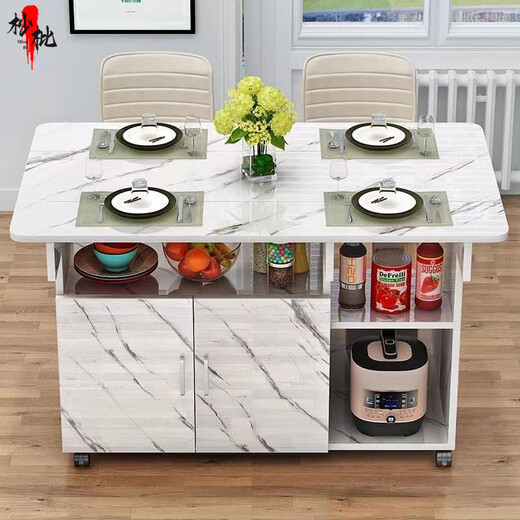 Qipa simple folding table dining table for home small apartment 4 people dining table removable rectangular multi-functional sideboard upgraded 100*70 black marble rounded corners