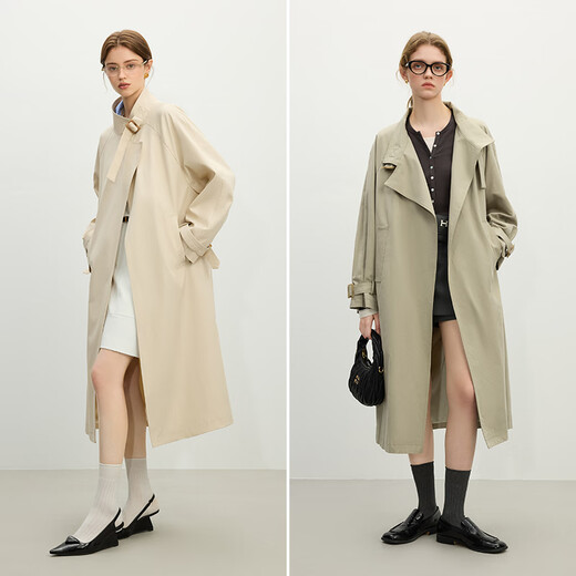 Versailann Design Stand Collar Windbreaker Women's 2025 Spring New Mid-Length Loose Casual British Style Jacket Bean Gray Green S