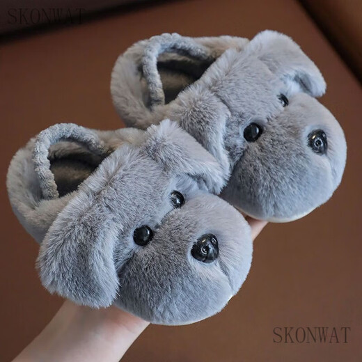 SKONWAT children's cotton slippers for boys 1-3 years old 2 indoor cute cartoon girls' slippers for infants and toddlers baby cotton slippers autumn and winter camel dog (upgraded with model) 14-15 yards inner length 13.5cm about 2 years old
