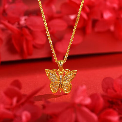 Double Butterfly Sand Gold Necklace Female Butterfly Wish Clavicle Chain Pendant Light Luxury Simulated Gold Color 999 Necklace Does Not Fade Butterfly Necklace