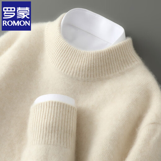 ROMON high-end first-line ready-to-wear pure wool sweater men's autumn and winter half turtleneck thickened warm pullover sweater loose bottoming shirt camel half turtleneck-826 XL