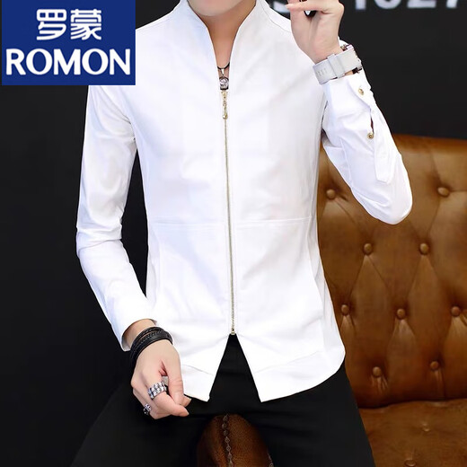 罗蒙（ROMON）立领白衬衫男士长袖春秋季感中国风衬衣潮牌盘扣休闲唐装上衣 9905黑色 M