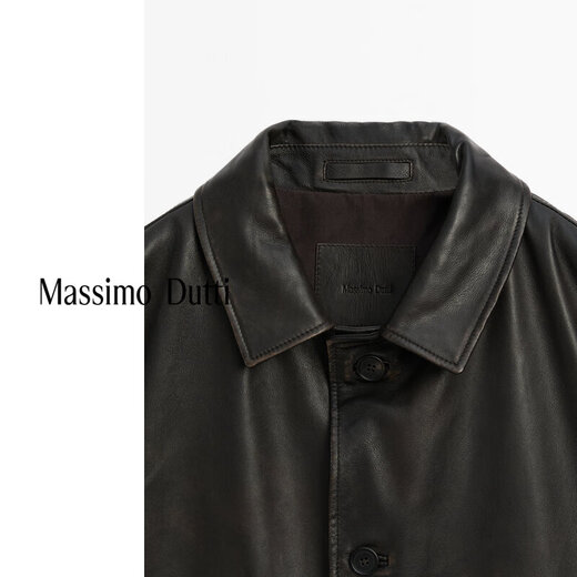Massimo Dutti Discount Saison 2025 Veste en cuir rétro en cuir rétro de style de style argent masculin 0337576 Dark Brown M Size Small