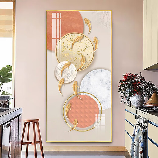 新款玄关抽象装饰画九鱼图现代简约风走廊过道背景墙挂画晶瓷壁画 TXMG11143 60*120墙宽80-90cm质感银铝合金