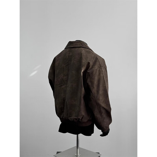 
POUM American retro trendy brand PU leather jacket men's spring and autumn style trendy high arcade motorcycle clothing hip-hop jacket SY-Y1029 brown XL