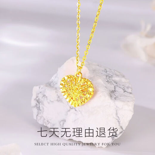 GRAYCEWODY Old Phoenix 999 gold pure gold heart-shaped necklace women's pendant romantic love set chain light luxury clavicle chain for women set chain old Phoenix gold store model