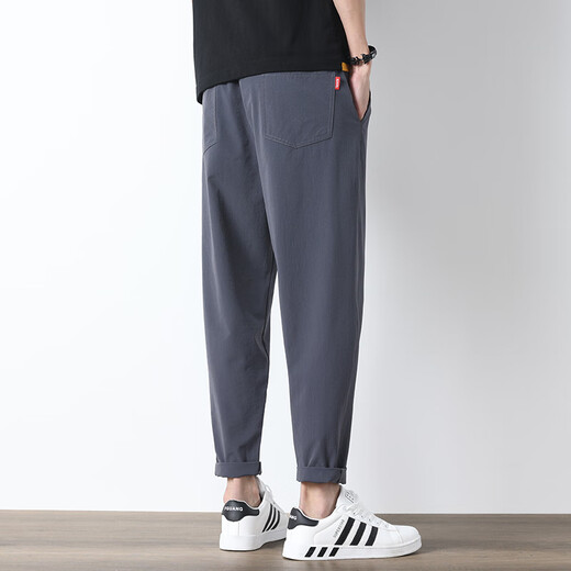 Charlotte Summer Ice Seide Casual Hosen für Männer gerade und trendige Marke lose schnell trocknende neun-Punkte-Hosen für Sommer dünne hübsche Sporthosen 718 Schwarz L [Empfohlen 110-130jin [Jin entspricht 0,5 kg]]