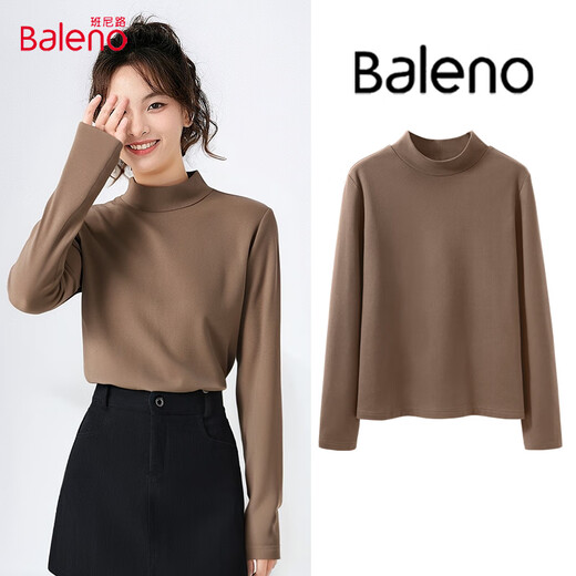 Baleno half turtleneck brushed thin velvet slim fit bottoming shirt for women 2025 autumn and winter new skin-friendly, comfortable and warm inner top