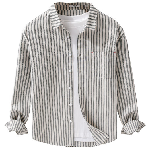 Coton 100% coton pur Stripes pour hommes Japonais chemise à manches longues à manches longues Tendance lâche jeune chemise pour hommes polyvalents 9928 rayures de riz noir m M