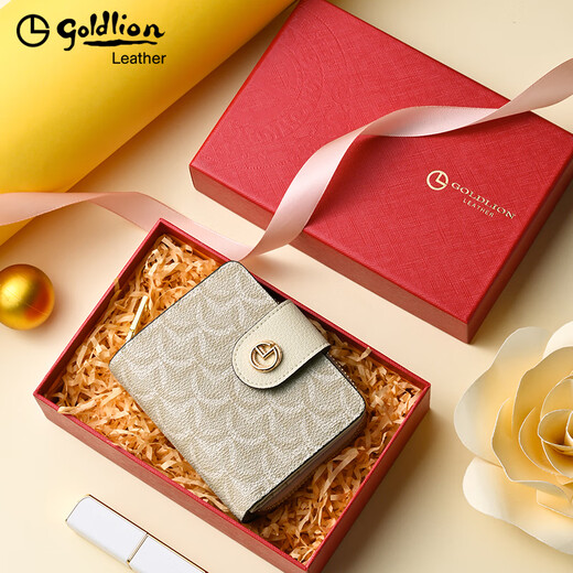 金利来（Goldlion）钱包女2025新款小巧多功能女士零钱包时尚短款简约小清新迷你卡包 米绿淡金