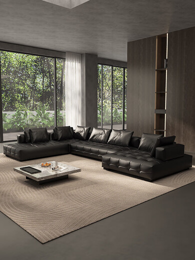 Die gleiche Art von Lawrence-Sofa, originales schwarzes Ledersofa, High-End-Vollledersofa, geradereihe Sofa, große flache Schicht, Kombination H1392 cm, Kombination 0 cm