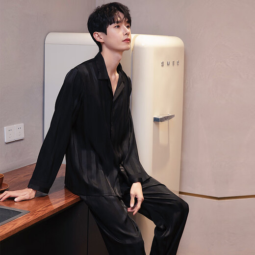Catman (Miiow) Herren-Pyjama Frühlings- und Herbsteisen-Eis Silk Langarmhose Anzug für Männer Sommer 2025 Neue Heimkleidung 6627 Meteor L (100-125Jin [Jin ist gleich 0,5 kg])