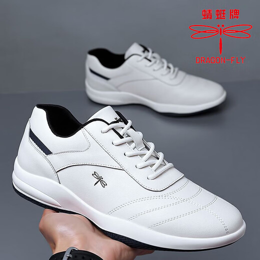 Dragonfly Brand Herrenschuhe neue vielseitige Herren Lederschuhe Sport und lässige Kuhwahnsinnsschuhe Koreanische Kleidung-resistente weiche Softweiche Running-Schuhe Männer 9877 Weiße innere Höhe erhöhen 41 41