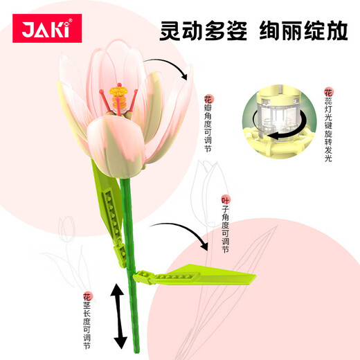 Le High Plant Log Serie Tulip Bausteine ​​Blumenbaugruppe Spielzeug simulierte Blumenschmuck Mädchen Geschenk JK2679 Sunny Holiday [exquisite Farbbox]