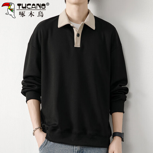Woodpecker (TUCANO) sweatshirt men's long-sleeved T-shirt men's autumn and winter lapel loose bottoming shirt tops men's black XL