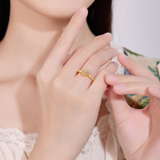 Century Yuan gold ring for men and women, fragrant flower buds, pure gold inlaid with moissanite, couple birthday gift for girlfriend, 3.69g, circle number 12, with national inspection certificate