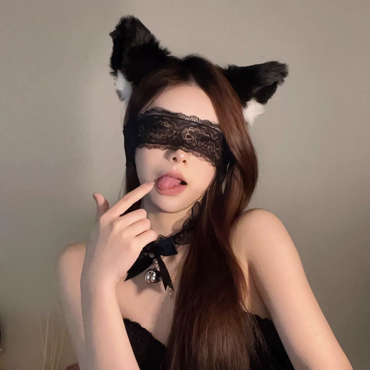 Miao Yijia Cat Ear Headband Female Cos Cat Ear Headband Female Hair Accessory Rabbit Ears Chinese Valentine's Day Couple Fun Bell Collar Eye Mask Cat Ear Headband + Lace Eye Mask + Bell Collar