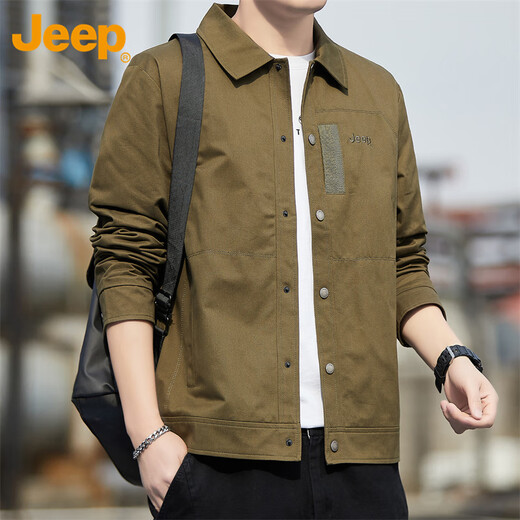 Jeep (JEEP) Jacket Men's Jacket Spring and Autumn New Casual Workwear Men's Lapel Loose Men's Top Military Green XL