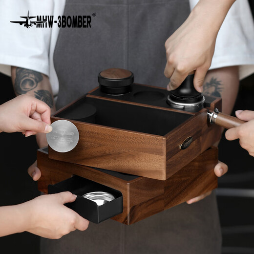 MHW-3BOMBER bomber with drawer, multi-functional coffee grounds box, solid wood handle bracket, storage bar press powder handle base, multi-function coffee grounds box-58mm universal-upgraded version