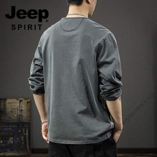 Jeep Spirit2025 Neues Casual Herren Pure Cotton Long-Ärmeln T-Shirt Spring Lose Mody Brand Henry Kragen Basishemd Pullover Mocha Brown 2xl geeignetes Gewicht 160-180jin [Jin ist gleich 0,5 kg]