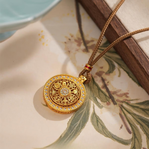 Chihuan Eight Treasures Compass Pendant Braided Rope Necklace Good Luck Eight Treasures Plate Fashion Jewelry Valentine's Day Gift for Girlfriend Copper Alloy K Gold Plated Compass