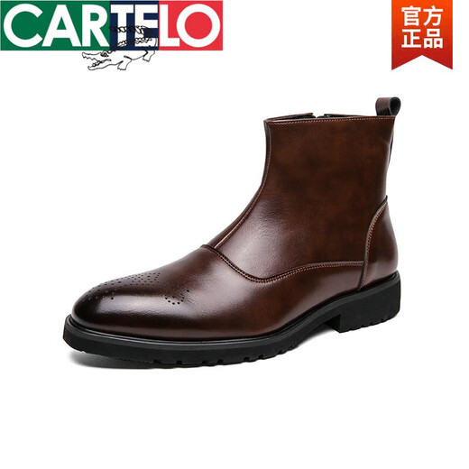 卡帝乐鳄鱼（CARTELO）切尔西男靴秋冬高帮休闲皮鞋英伦风百搭男士网红时尚尖头马丁靴男 X.M841-5黑色(内增高) 42