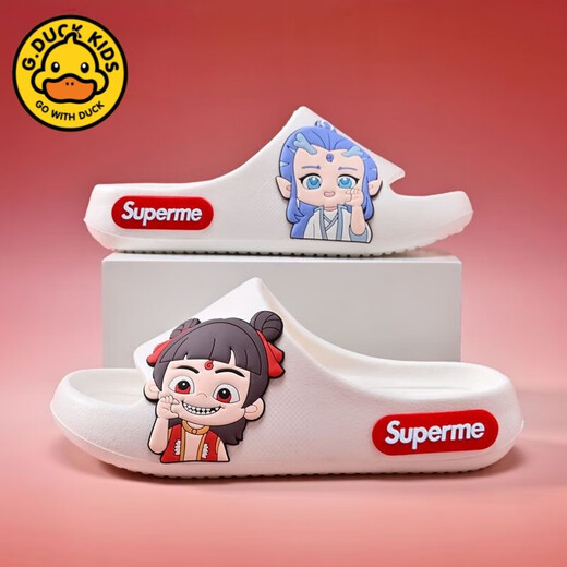 G.Duckkids Nezha Devil's Child's Sea's Children's Boys Summer Summer Nuevas zapatillas antideslizantes de influencia Casa de niñas BLANCO [NEZHA AO BING] 32 -33 Tamaño/Longitud interna 21.5 cm