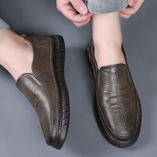 Hui Lijun leather shoes broken size men's shoes genuine leather soft leather breathable business casual shoes tendon soft sole middle-aged and elderly dad shoes lazy black 42