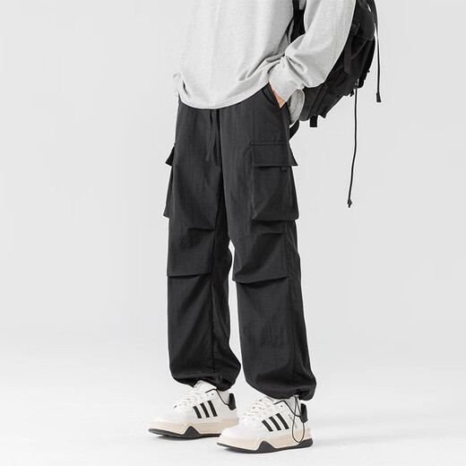 Zhanfeng Pantalon décontracté de taille extra grande pour hommes plus gras plus grande taille Pantalon de travail d'étudiant polyvalent gras printemps et automne épais jambes gros pantalon de poche noir 9918 modèle 9xl recommandé 280-300jin [Jin est égal à 0,5 kg]