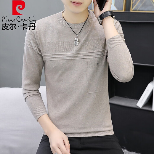 Pierre Cardin (pierre cardin) knitted long-sleeved T-shirt men's thin slim fit autumn clothes trendy casual round neck bottoming shirt autumn clothes Huashi about 110-130Jin Jin equals 0.5kg can be worn L