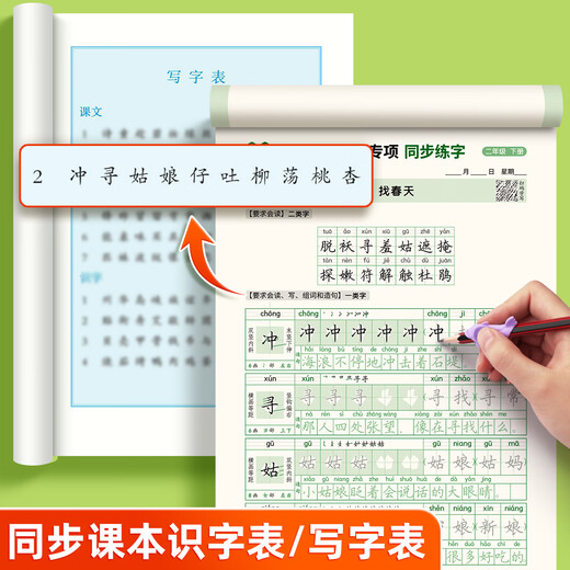 Shuxing Primary School Chinese Language Simultaneous Practice Copybook 1st, 2nd and 3rd Grade People's Education Edition Special Training Hard Pen Calligraphy Tracing Book 3rd Grade Volume 2