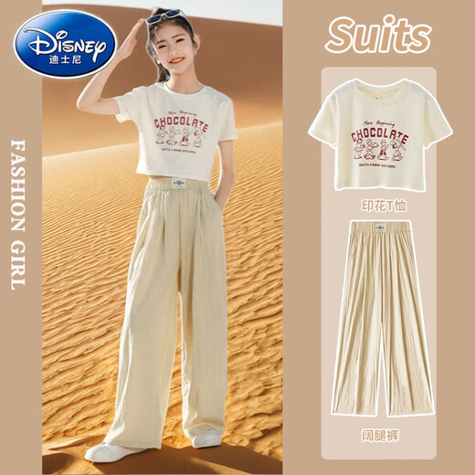 Disney (Disney) Girls Summer Suit Set 2025 Nouveaux enfants Girls Fashionable Summer 13 ans Pantalons à la mode Set Two-Piece Big Childre